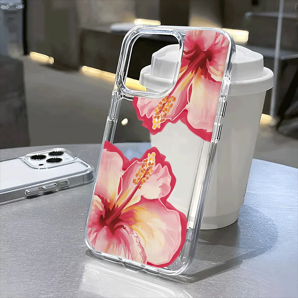 

flowers transparent phone case for iPhone16Pro Max 16Pro 16Plus 16 15 Pro Max 15Pro 15 13 13Pro 14 12 11Pro Max Plus