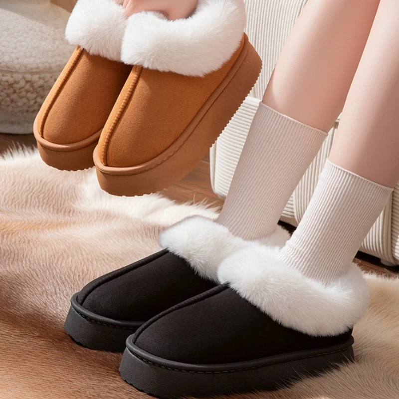 أحذية الثلوج أحذية منصة رقيق الموضة للنساء الشتاء أفخم الأحذية القطنية الدافئة النساء الراحة عدم الانزلاق أحذية المنزل للجنسين