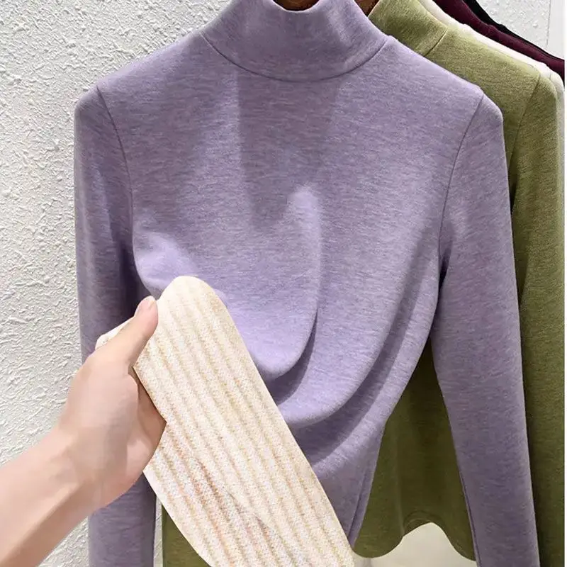 Womens Mock Neck Thermal Base Layer Top Winter Fleece Lined Slim Fit Long Sleeve Korean Style Warm Underwear view 4