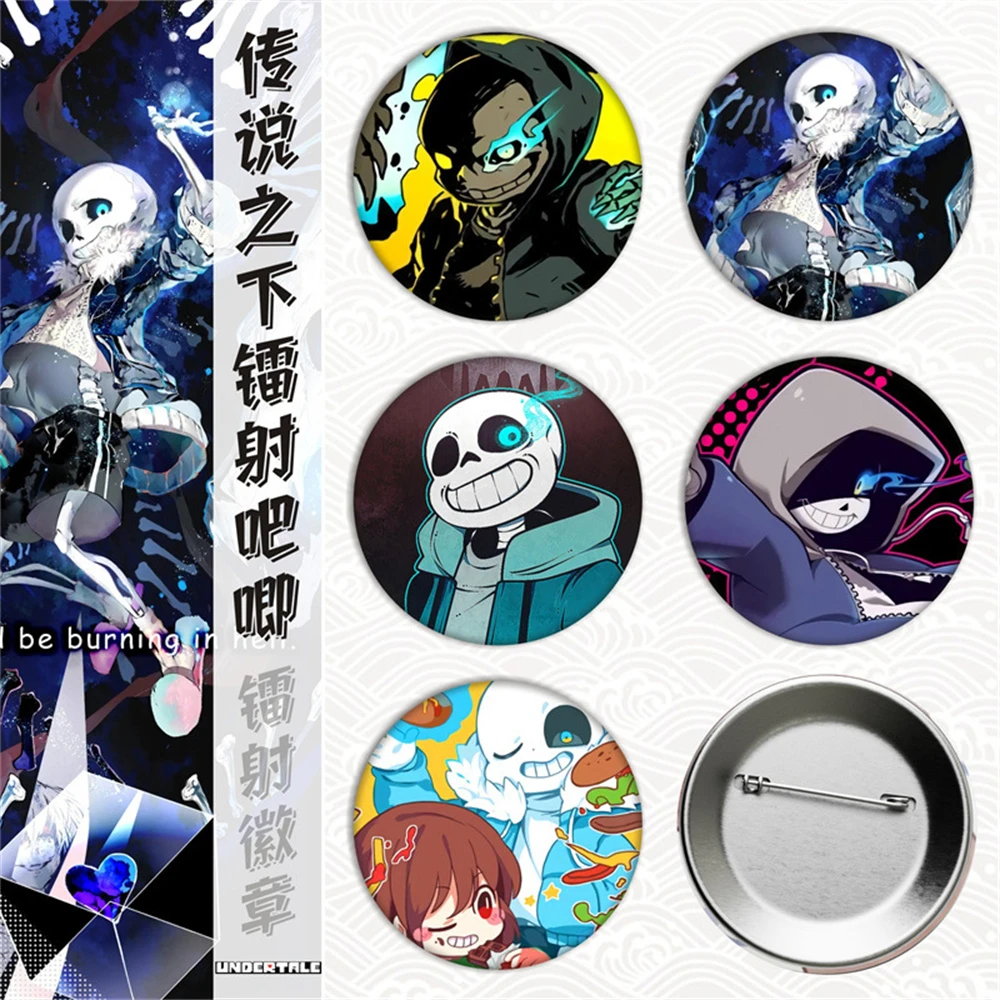 

58 мм аниме UNDERTALE Frisk Sans Papyrus Flowey косплей костюм значок булавка SPTE жестяная брошь ﻿ Опора Gilf