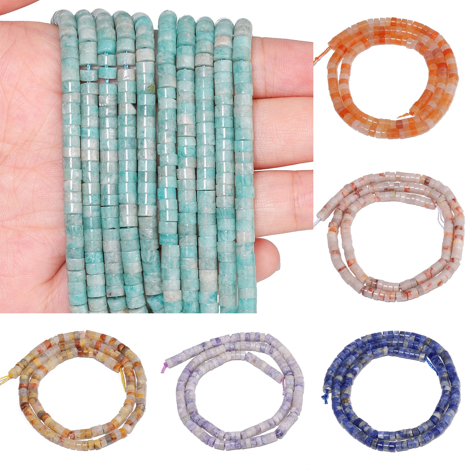 4x2mm Rondelle Naturstein Amazonit Achat Lapislazuli Perlen Zylinder Spacer Perlen für Schmuckherstellung Zubehör DIY Armbänder
