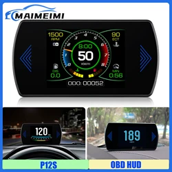 Digital Car HUD P12S OBD2 Head Up Display Turbine Pressure Speed RPM Water Temp Fuel Consumption Voltage Overspeed Alarm custom
