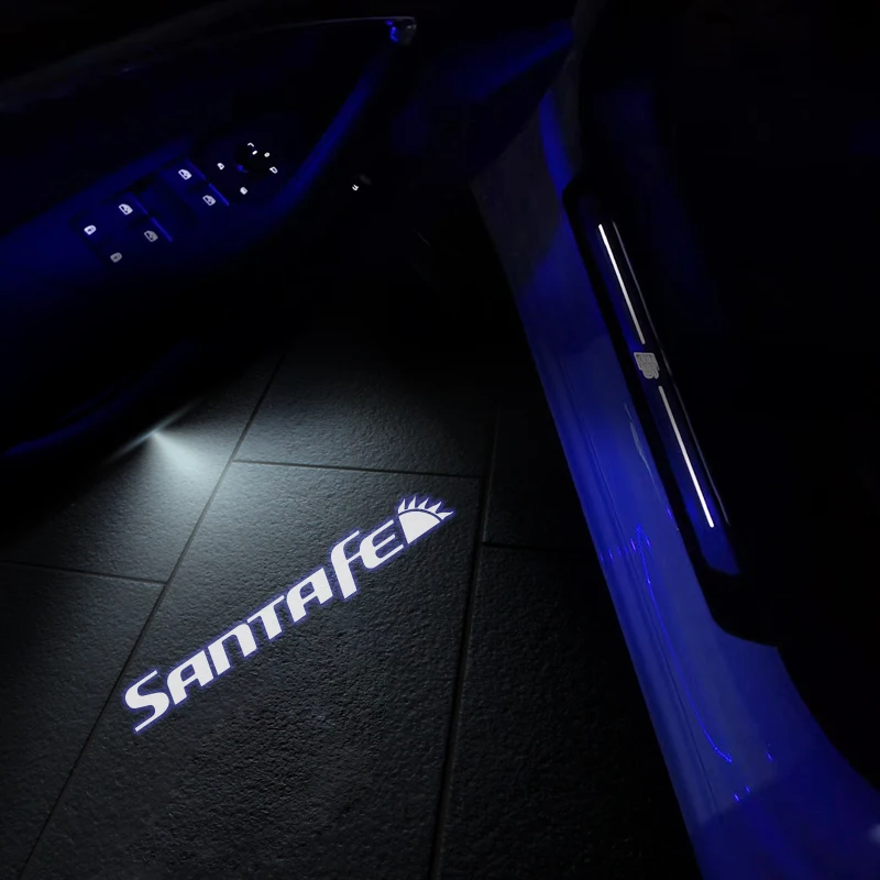 SantaFe-Luz LED con emblema para puerta de coche, lámpara de bienvenida, Proyector Inalámbrico para Santa Fe, 2 piezas