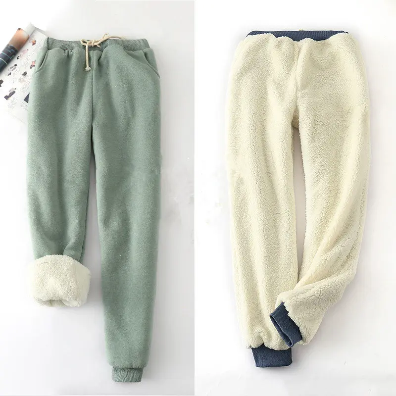 4XL Winter Lambskin Thick Elastic Waist Pants Loose Large Size Solid Color Cotton Harem Pants Women Casual Warm Trousers MZ1955