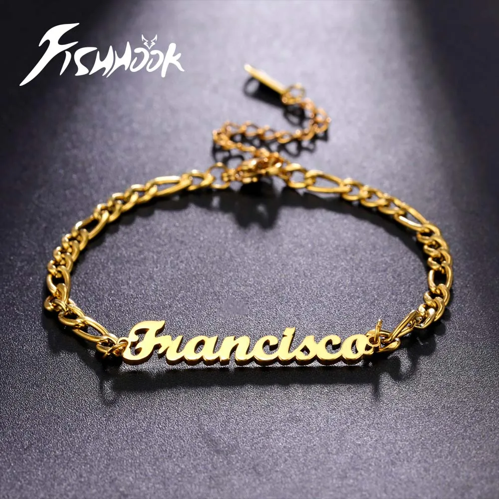 Letter Text Custom Name Bracelet For Women Men Personalized Child Kid Anklet Family Gift Figaro Chain Stainless Steel Jewelry