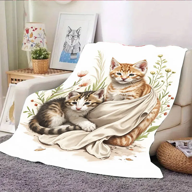 1 قطعة بطانية الفانيلا لطيف القطط بطانية الأزهار-رمي لينة مريحة لديكور المنزل ومحبي الحيوانات الأليفة #4