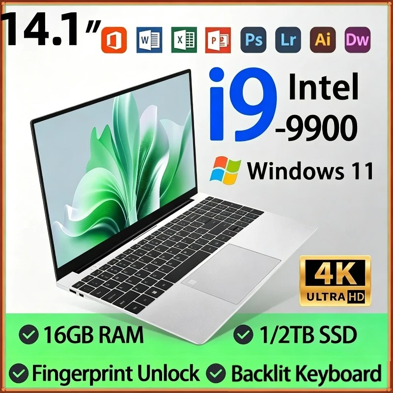LENO 14,1 Zoll Ultra Slim Laptop Intel Core i9-9900 32GB 1/2TB Gaming Computer PC Windows11 Gamer Office Notebook 1920*1080