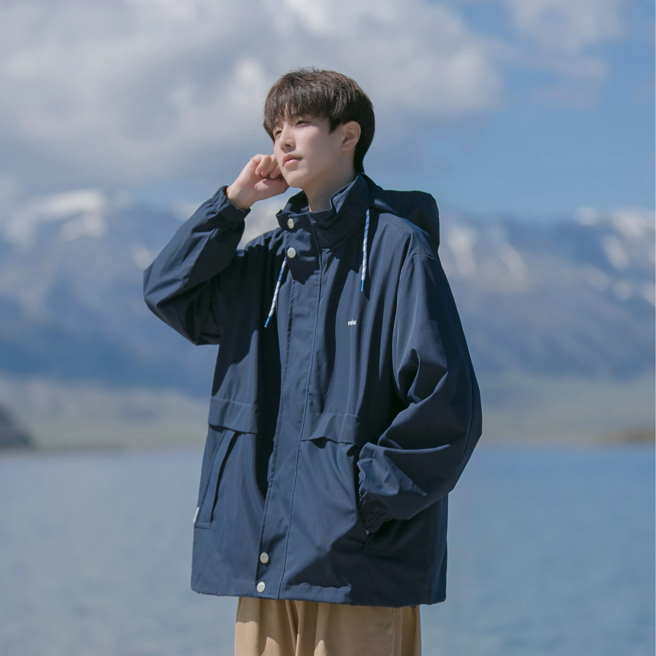

y Casual Loose Fit Men's Workwear Jaet Spring Autumn New Sle Functional Coat Hooded Windproof Long Sve Zipper Cl...