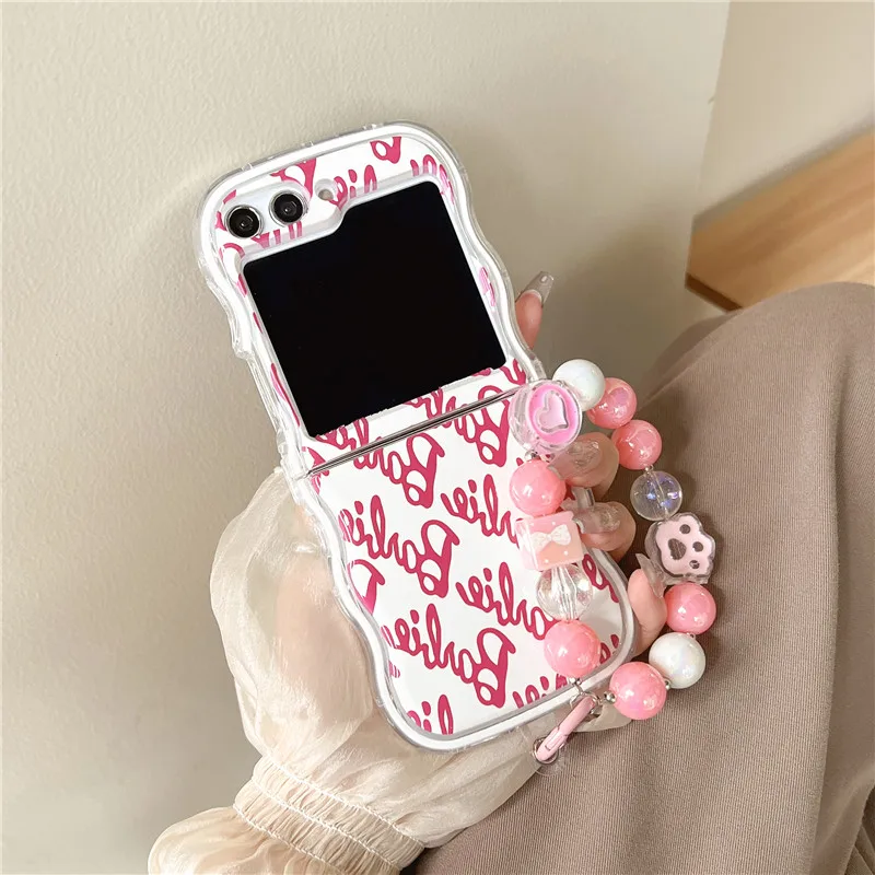 Cartoon B-Barbies Princess with Lanyard Phone Case for Samsung Galaxy Z Flip 3 4 5 5G PC Hard Anti-drop Back Cover Funda