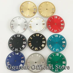 Goutent 28.5mm Roman Numeral Black Blue Green Red Sterile Watch Dial Fit NH35 NH35A Movement Calendar Window