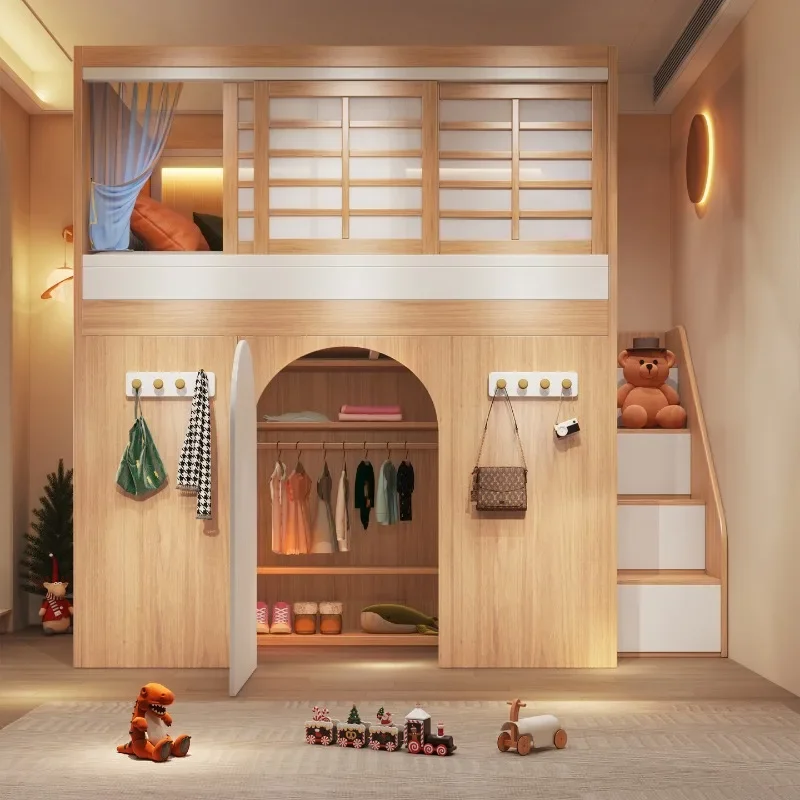 Bunk bed duplex second floor tree house castle, bed under closet cloakroom bed