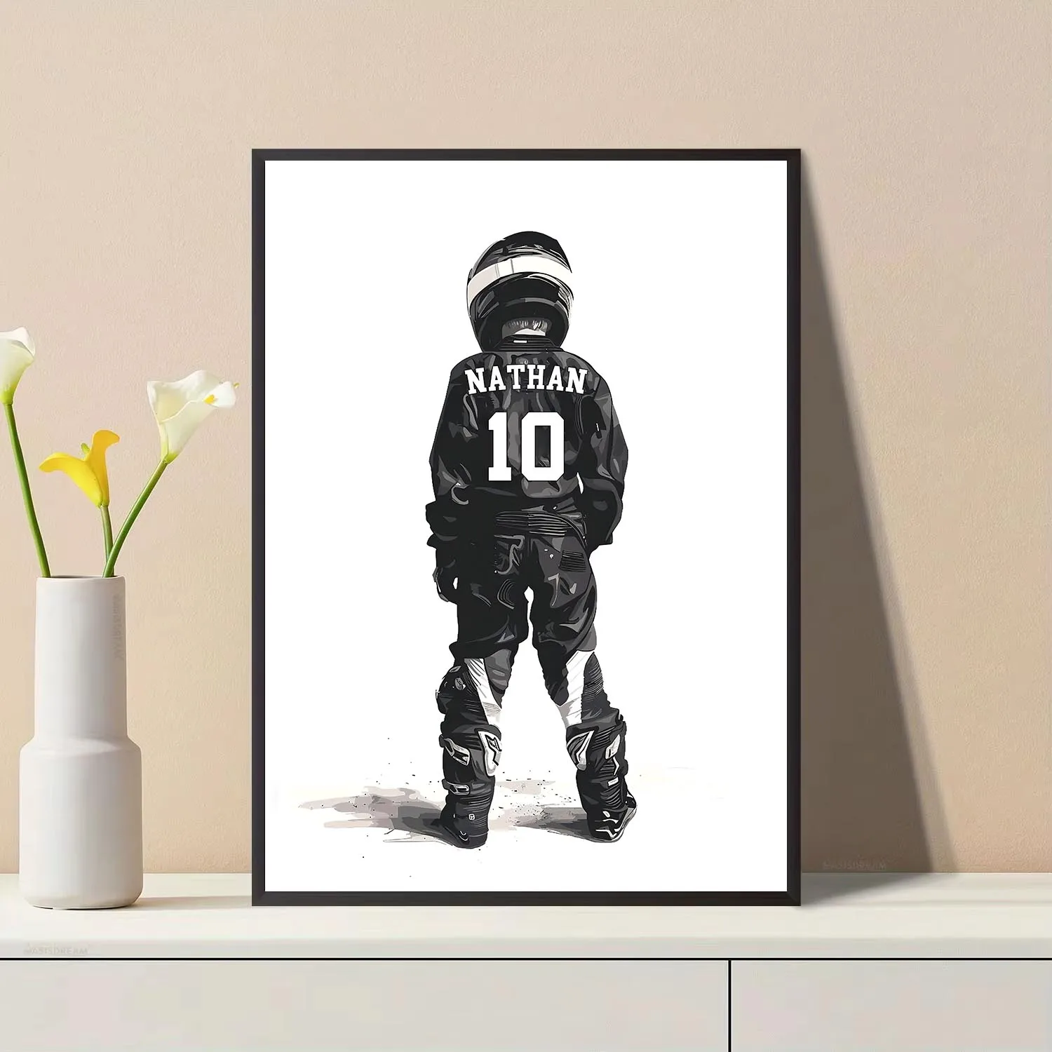 Personalized Motocross Rider Wall Art, Custom Name Number Dirt Bike Canvas Poster Prints,Boy Room Home Decor Perfect Rider Gifts