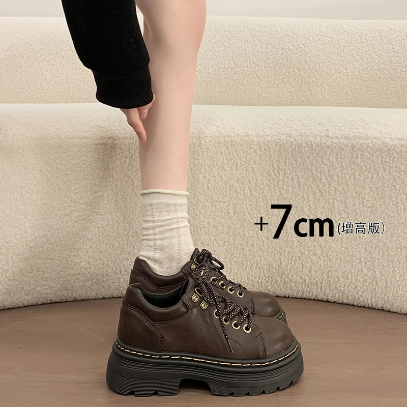 

Женские туфли-лодочки, весенние однотонные туфли на платформе со шнуровкой, повседневные туфли с круглым носком, Zapatillas Mujer, черные, высотой 7 см, Zapato De Tacón