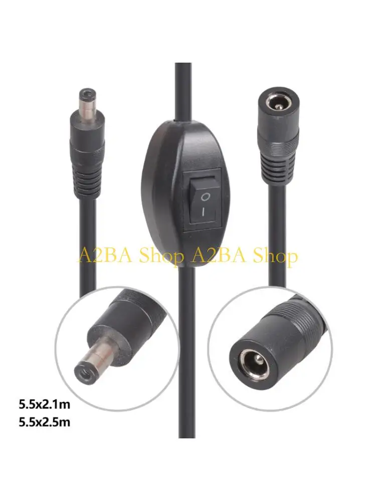 A2BA DC12V Male Female Power Extension Cord 5.5x2.1mm 5.5x2.5mm With Switching Button For 12V LED Light Fan CCTV Solars Panel