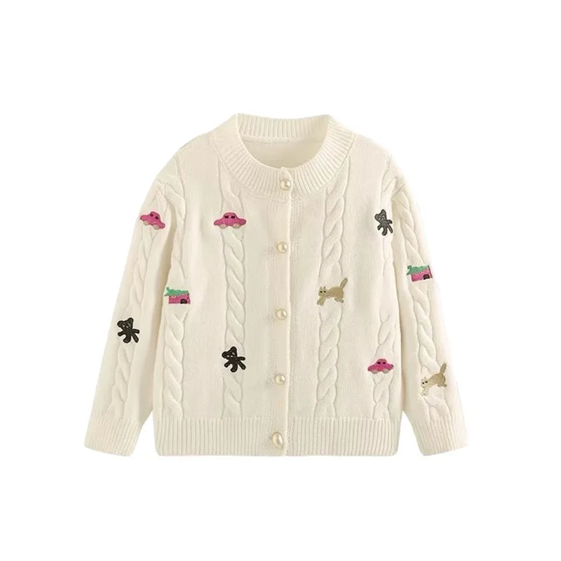 Kinder Mädchen Strickjacke UNITIM Herbst 3-10 Jahre Kinder Mädchen Strickmantel Cartoon-Stickerei Säugling Baby Mädchen Oberbekleidung Mantel – Detail 6