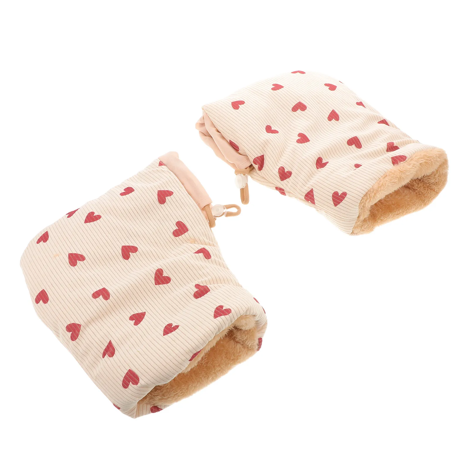 

1 Pair Kids Bike Gloves Beige Waterproof Warmmuffs Heart Pattern Hand Warmer Scooter Riding Winter Gloves for Children Outdoor