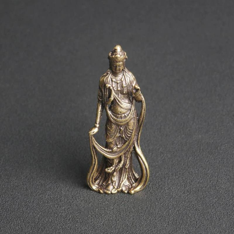 New Collectable Chinese Brass Carved Kwan-yin Guan Yin Buddha Exquisite Small Statues Home Decoration Knickknacks