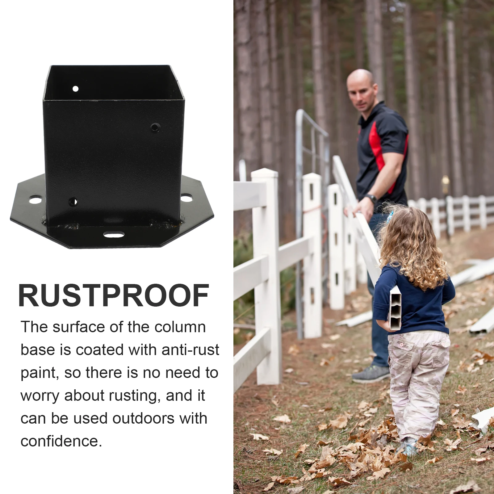 

4x4 Post Sleeve Railing Support Black Square Fence Base Bracket Iron Anchors Trim Flange Porch Handrails Outdoor Garden Farm