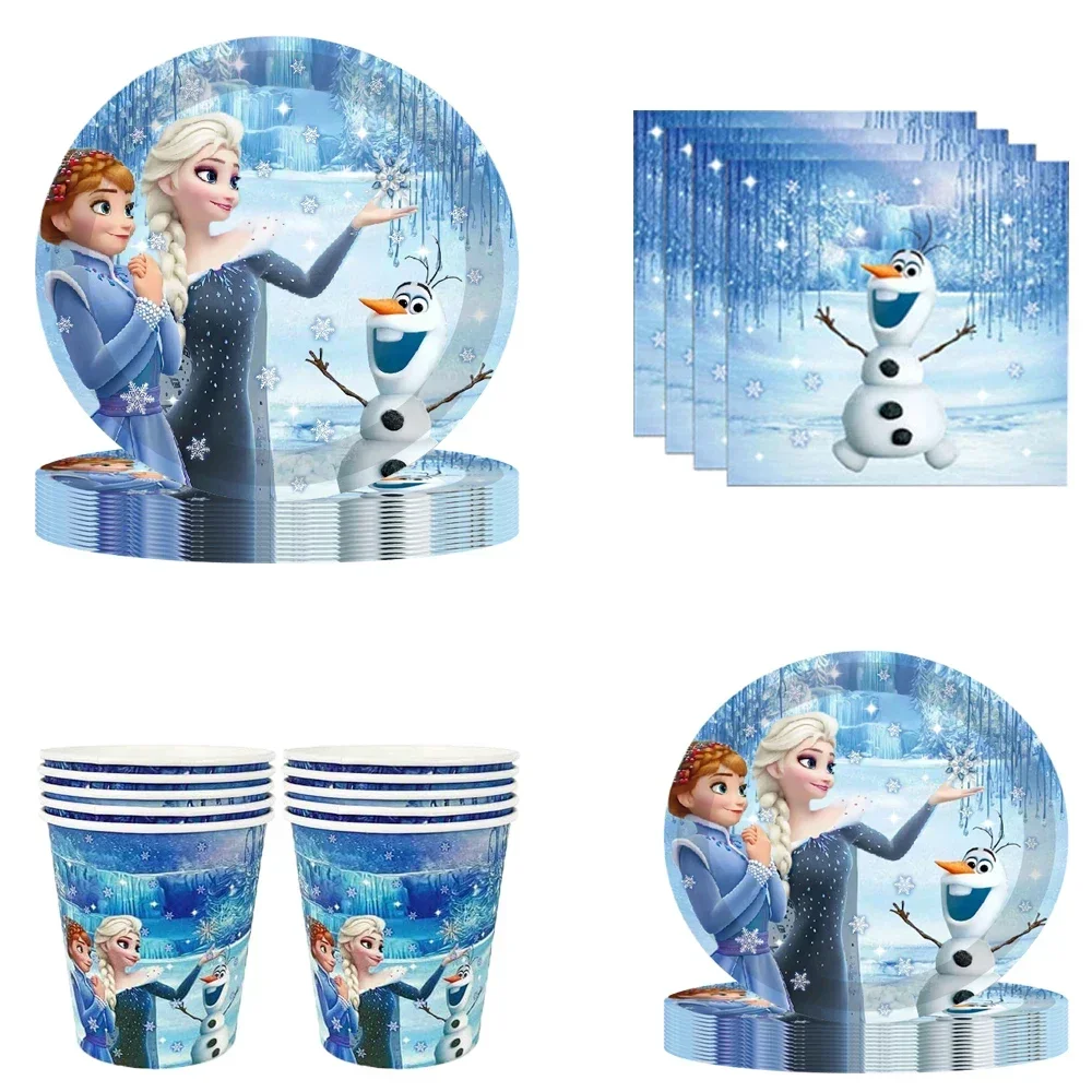 

MINISO Frozen happy birthday party paper Disposable Tableware Series for 10 guest baby shower girl favor event party decoration