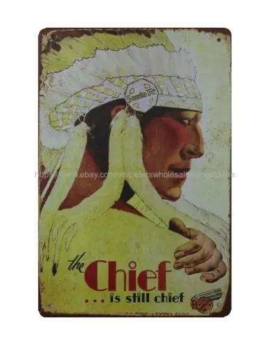 retro metal home decor chief Santa Fe California travel metal tin sign