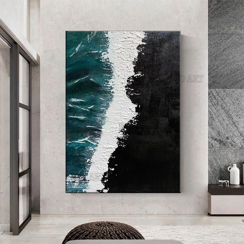 Abstract Palette Knife Oil Painting, Sea Wave Wall Picture, Handmade Art, Acrylic On Canvas, Interior Home Decoration Artwork