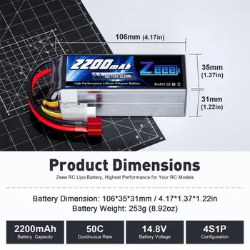 2ks Zeee 4S LiPo baterie 14,8V 50C 2200mAh Měkké pouzdro s T-konektorem pro RC auto, truggy, loď, vrtulník, letadlo, FPV, dron, RC díly 6 nejlepší prodej 14,8V adaptér - №6
