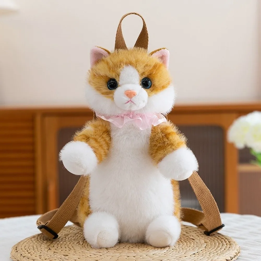 لطيف لينة واقعية القط على ظهره Kawaii رقيق مقلد دمية Daypack أنيمي الكرتون الحيوانات المحشوة حقيبة مدرسية هدية عيد ميلاد