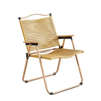 Foldable Rattan Chair Lounge Backrest Balcony Outdoor Set with Table for Home Relaxation All-Weather