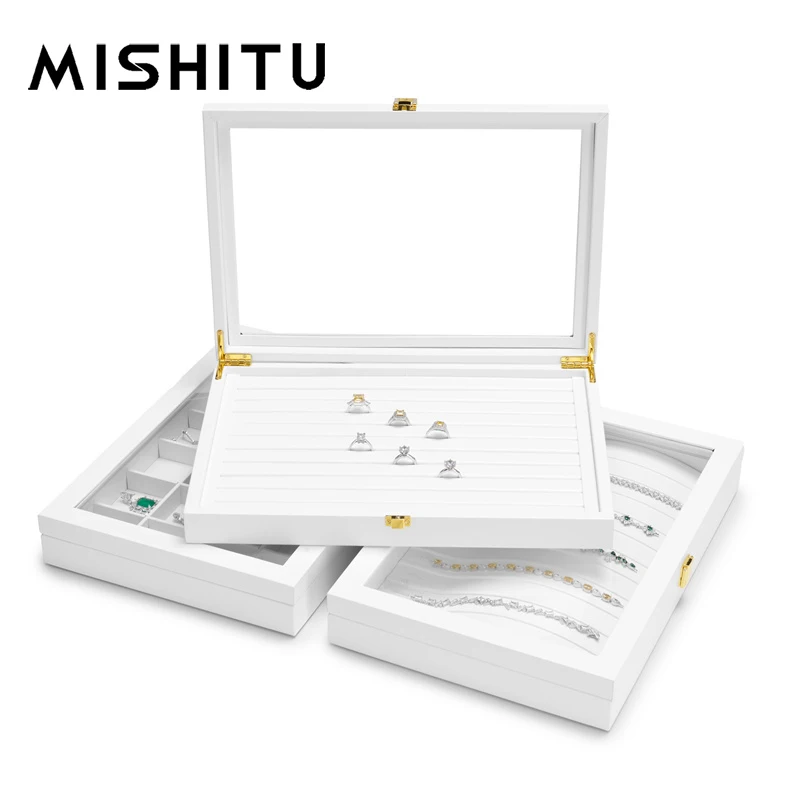 MISHITU 극세사 보석 보관 트레이, 반지 귀걸이 목걸이 시계, 다이아몬드 보석 디스플레이 스탠드, 보석 보관함 