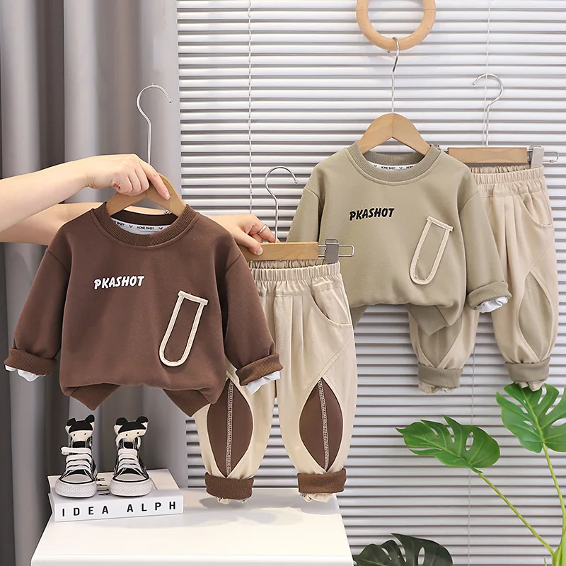 

Новая весенне-осенняя одежда для маленьких мальчиков, детская футболка с длинными рукавами, брюки, 2 шт./компл., модная детская одежда для девочек, спортивные костюмы для младенцев