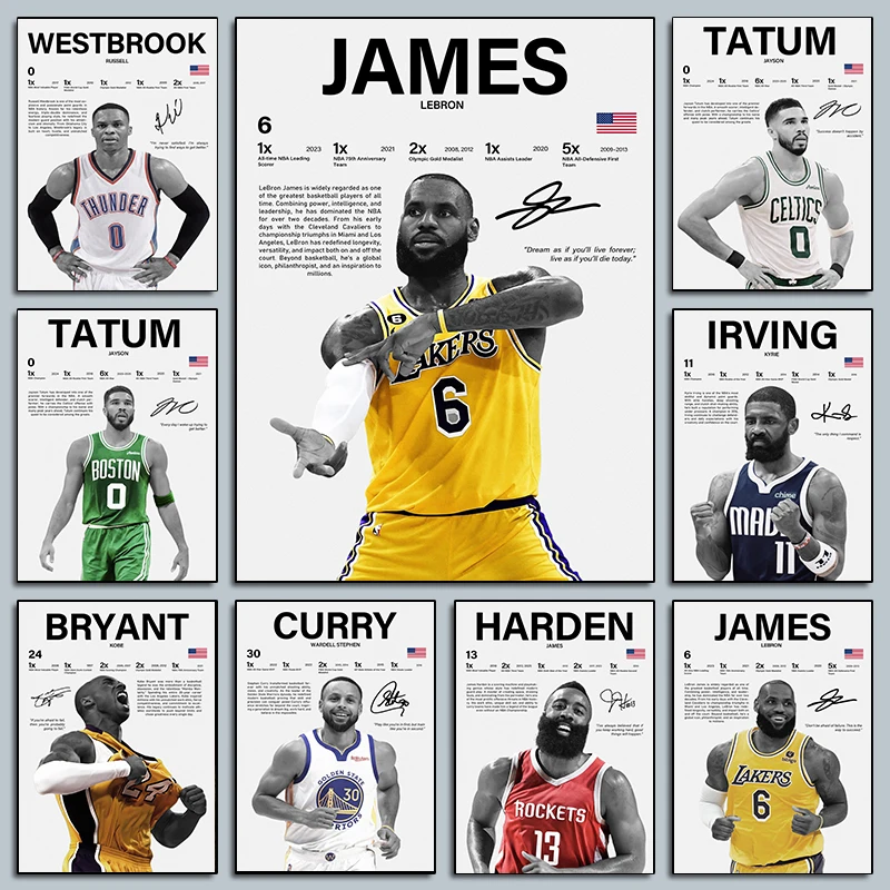 Pósteres modernos de estrella de baloncesto Allen Iverson Jayson Tatum, impresiones modernas para sala de deportes, pintura en lienzo, imágenes artísticas de pared, decoración del hogar