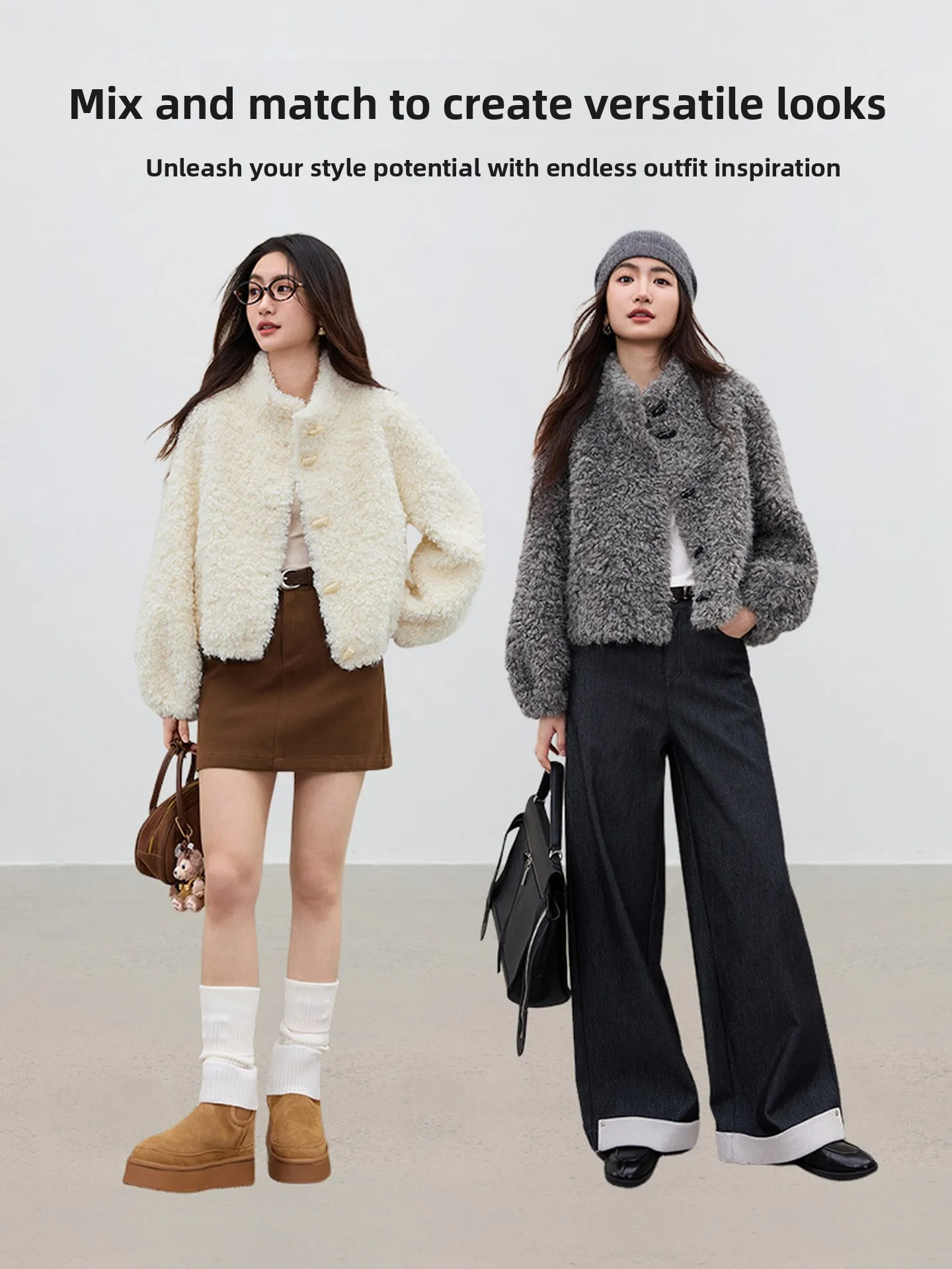 Lamsvachtjas Dames winterjas van dik, losvallend materiaal Kunstleer schapenvachtjas Knoopsluiting Sli Simple Sle