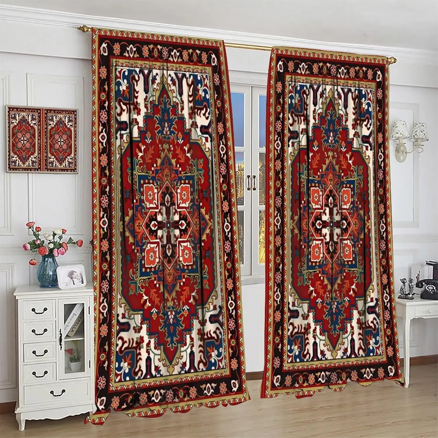

Bohemian Blackout Curtains Featuring Vintage Tribal Abstract Geometric Patterns, Suitable for Bedrooms,Living Rooms and Kitchens