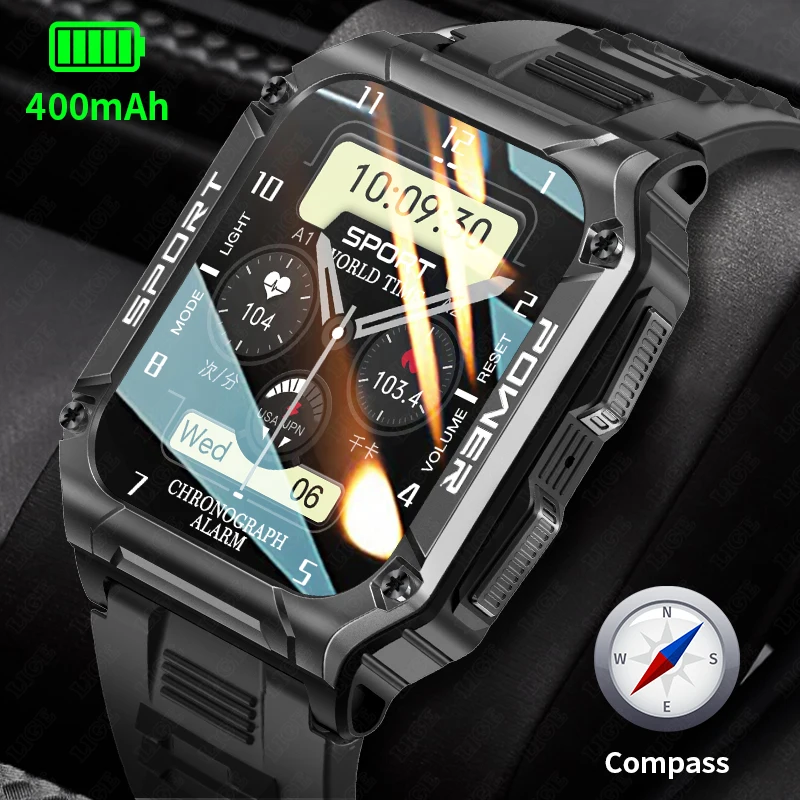 LIGE 2023 Compass Smart Watch Men 1.95 Inch Full Touch Bracelet Fitness Sports Watches Bluetooth Call Smart Clock Men Smartwatch