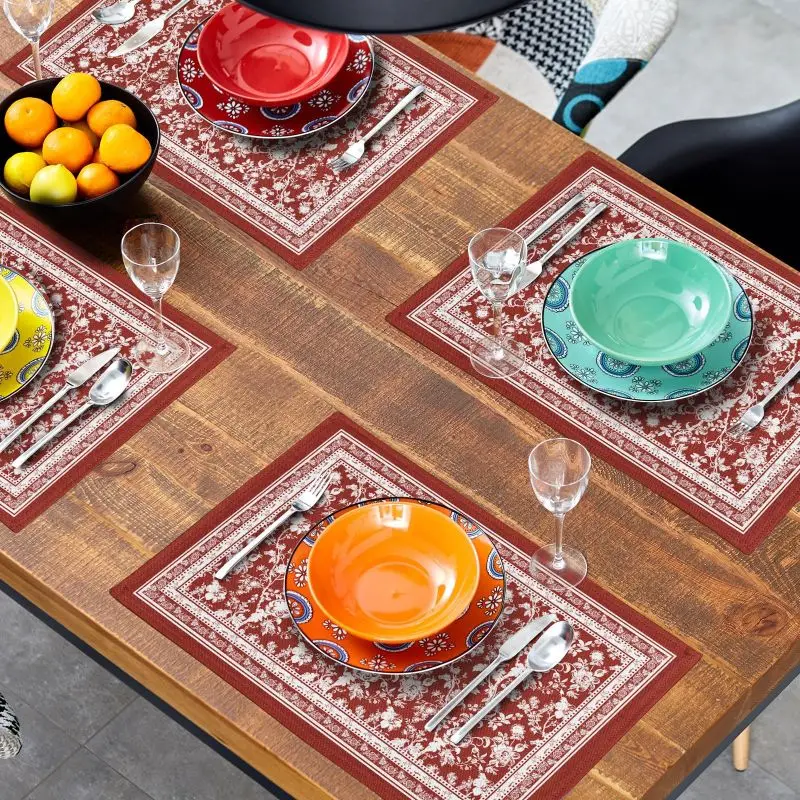 VIKAMA 2/4/6PCS Retro Country Style Placemats, Washable Non Slip Table Mats, Aesthetic Kitchen Dining Decor