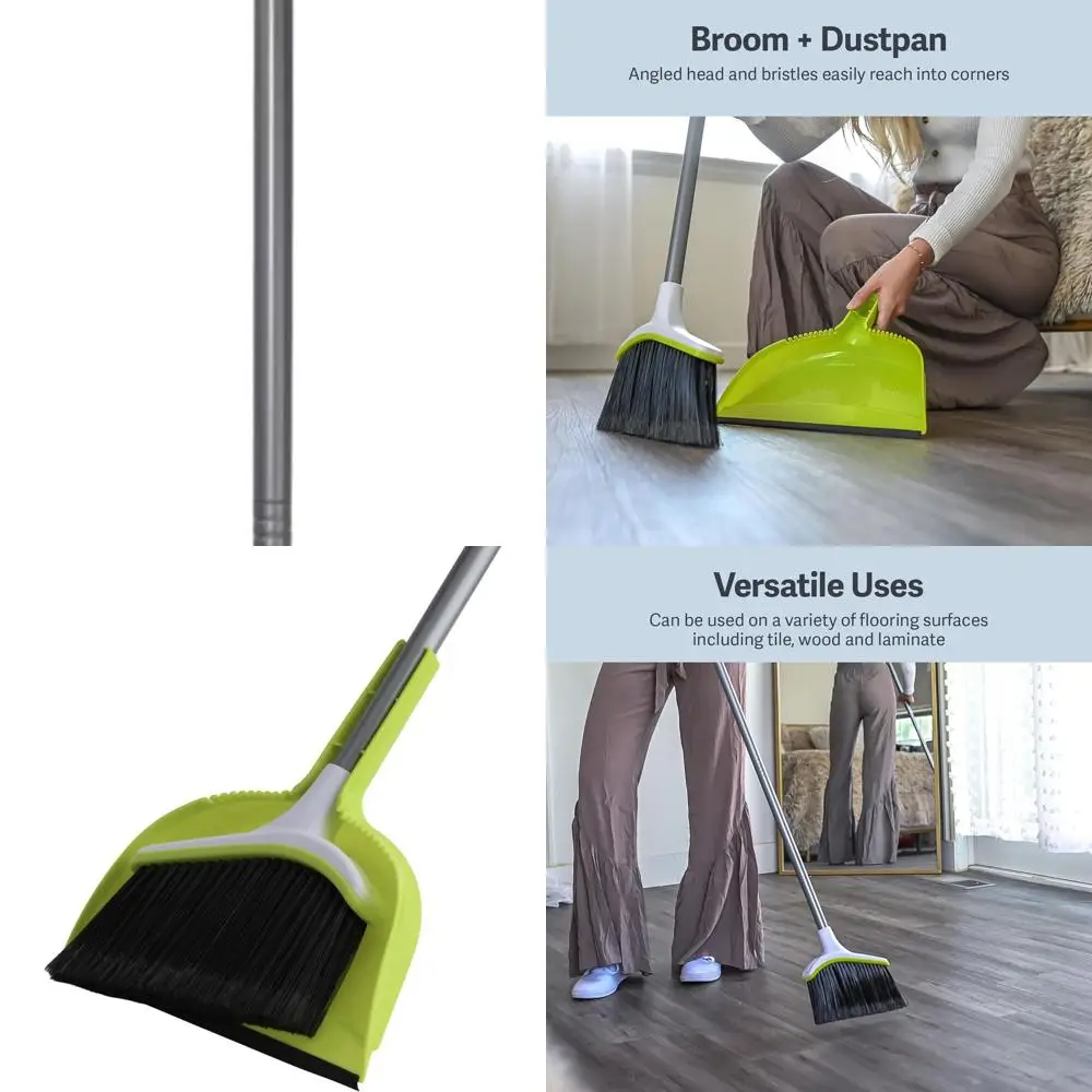 

Long-Handled Angled Broom and Dustpan Set, 44 Silver/Green, 2-Piece Cleaning Tool