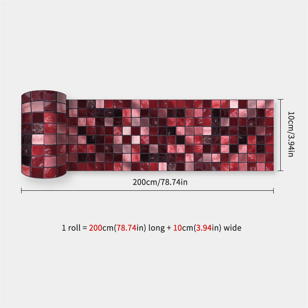 Red Mosaic Bathroom Waterproof Waistline Wall Stickers Self Adhesive Baseboard Border Tile Wall Stickers Modern Wallpaper Border