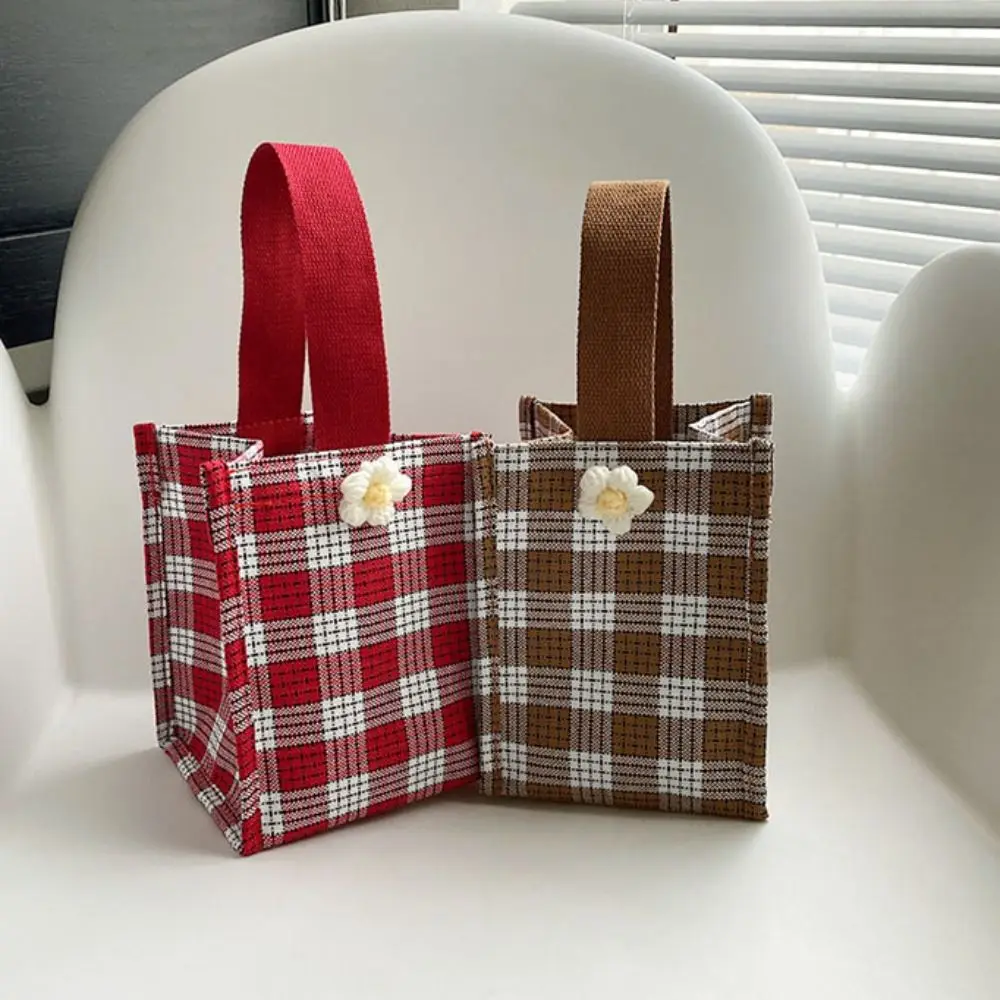 

Portable Handle Bag Lattice Tote Bag Flower Storage Bag Lunch Bag Picnic Bag Purse Handbag Girls