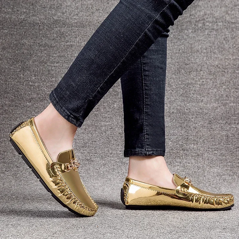 Over Size 38-48 Men Fashion Gold Moccasin Loafers Luxury Brand Casual Shoes for men Big Size Youth Personality Loafers