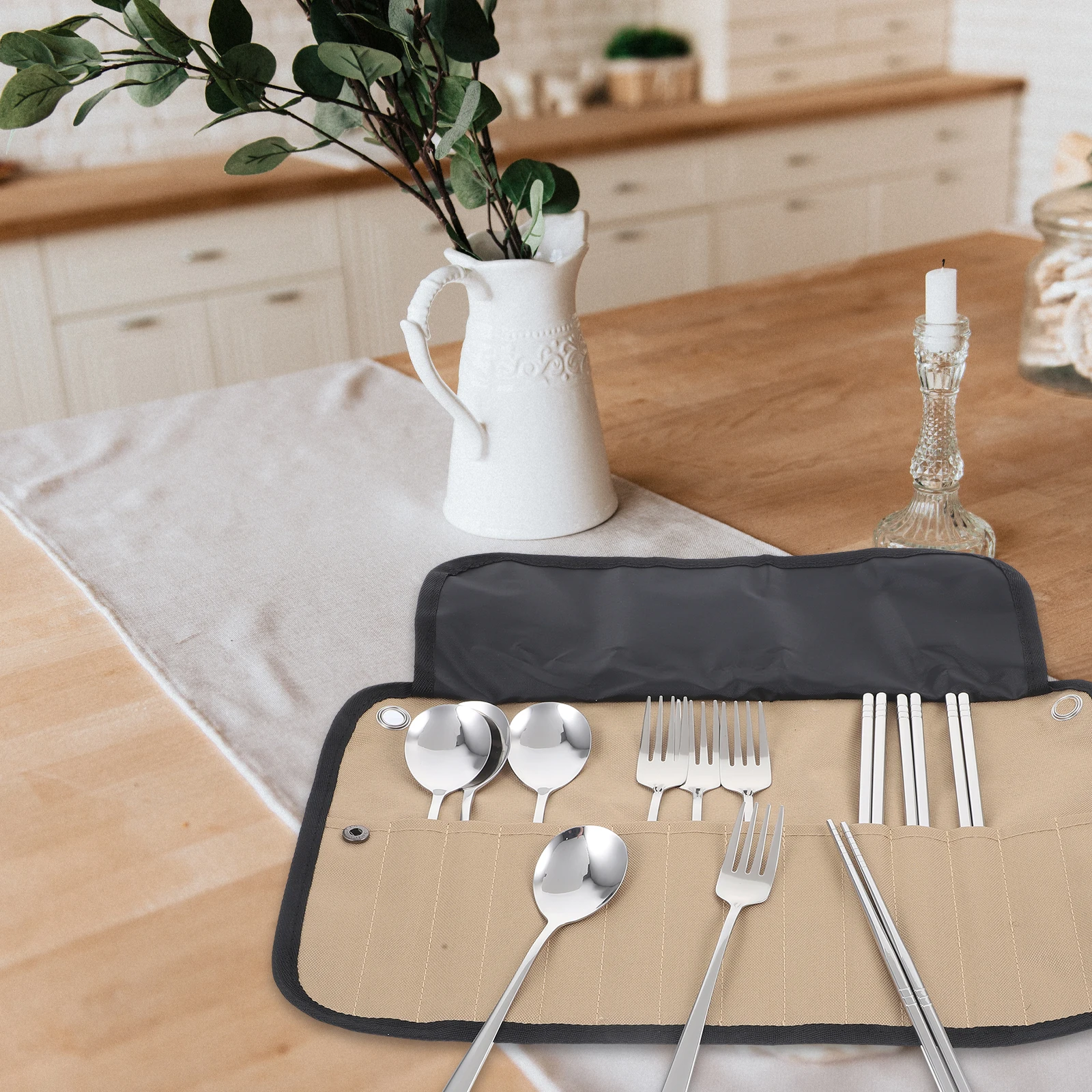 

Stainless Steel Camping Tableware Set Portable Cutlery Storage Bag Lightweight Compact Outdoor BBQ Accessories Travel Utensils