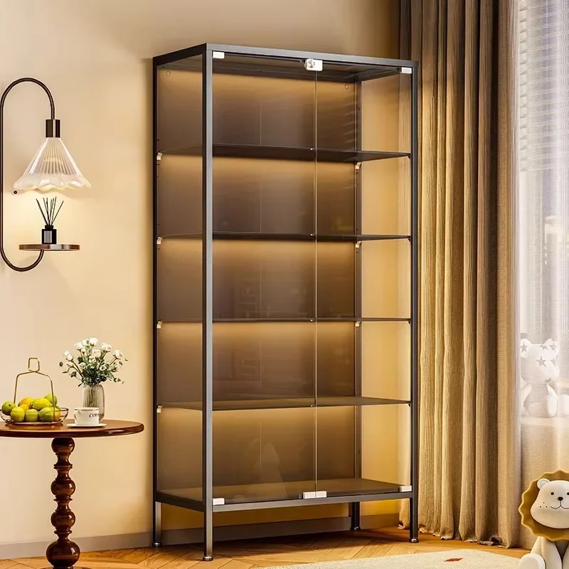 Figure with lock glass display Household dust-proof transparent with light storage display model Storage rack Wine cabinet