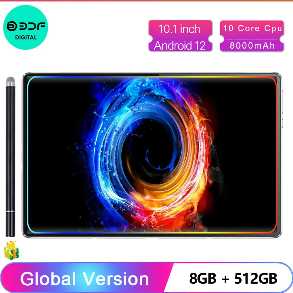 BDF P60 New 10.1 Inch Tablets 8GB RAM 512GB ROM 10 Core Android Tablet 2000x1200 Google Play 4G LTE Phone Call Dual Wifi 8000mAh