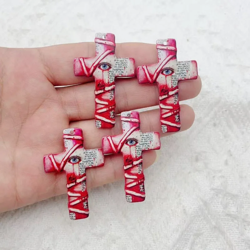 10pcs Halloween Acrylic Cross Ghost Earrings Necklace Accessories DIY Crafts Pendant image 2