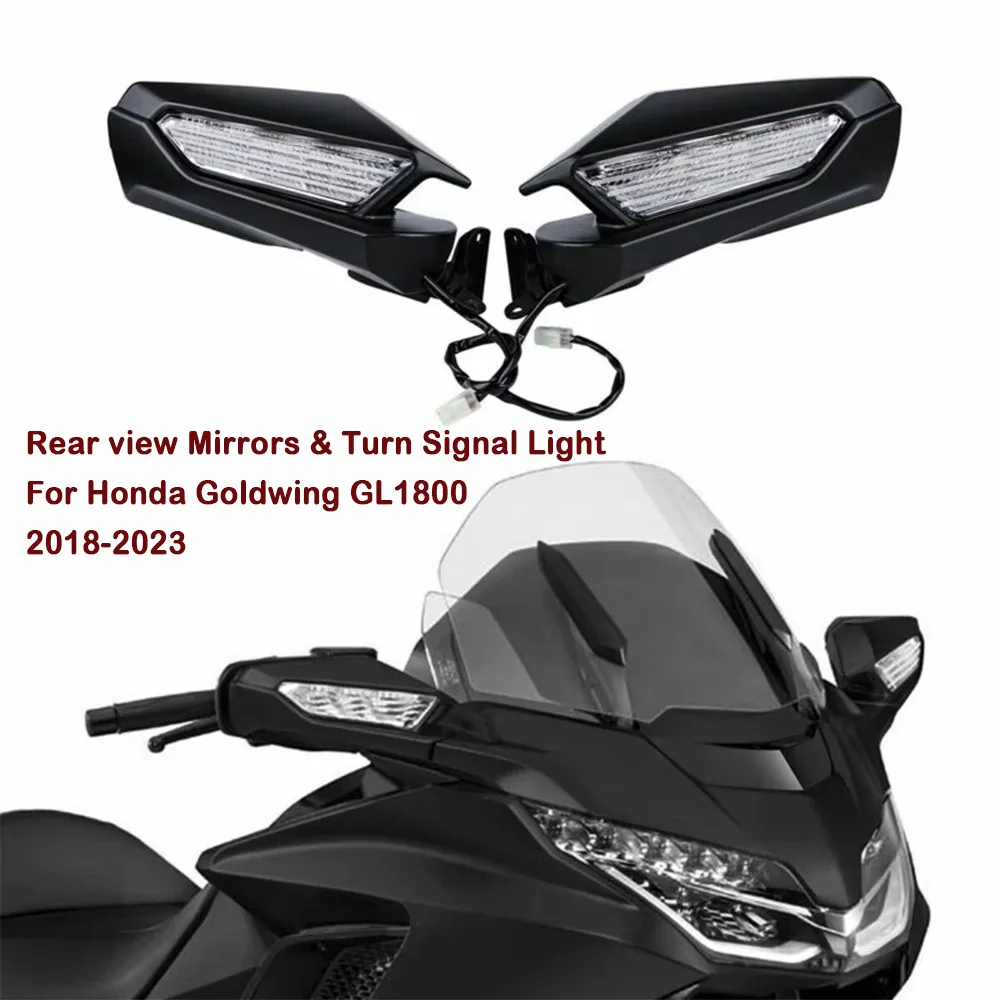 Motorcycle Rear view Side Mirrors LED Turn Signal Light Lens For Honda Goldwing GL1800 2018-2023