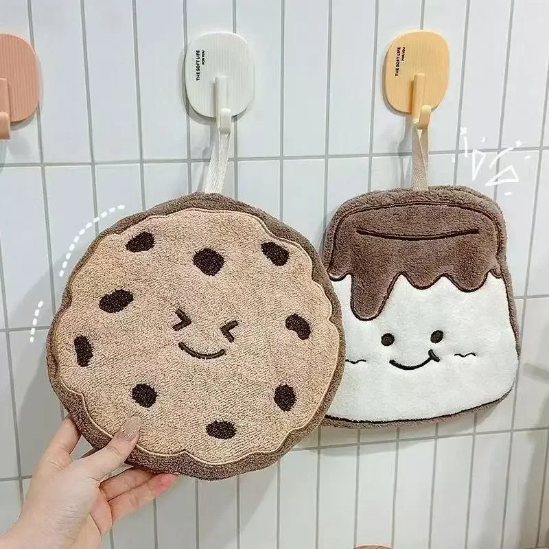 1PCS Cartoon Cookie Hanging Hand Towel Cute Bathroom Quick Drying Absorbent Hanging Towel Cleaning Wipe Handkerchief