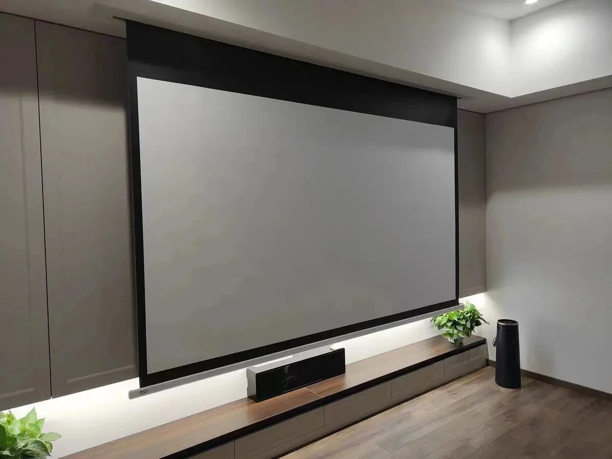 

NEW 8K Tab Tension Concealed Hidden In-Ceiling Recessed Electric Projector Screen With Ambient Light Rejection Dark Grey Fabric