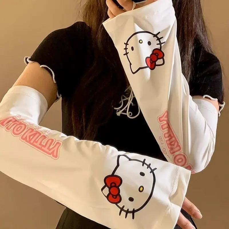 

Летние устойчивые к ультрафиолетовому излучению и дышащие свободные рукава для рук, солнцезащитный крем, ледяные рукава, милые женские велосипедные защитные рукава Hellokitty