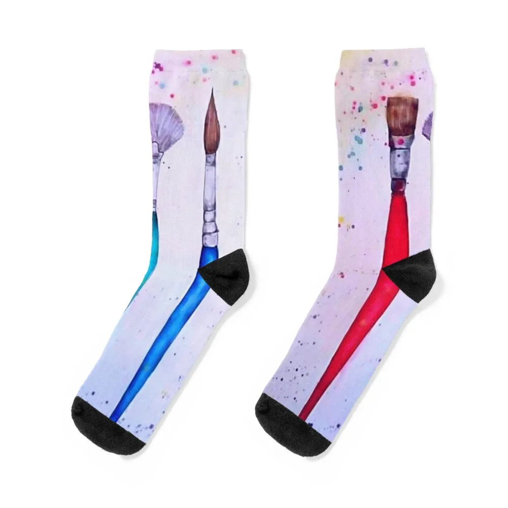 

Paint brushes illustration with inks Socks anti-slip loose new year Socks For Women Men's