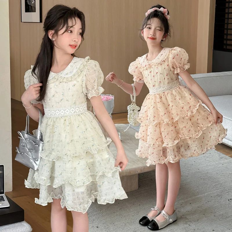 summer teenage kids girls layered dress bubble flower princess dresses vestidos verano roupas femininas infantil de 12 13 14