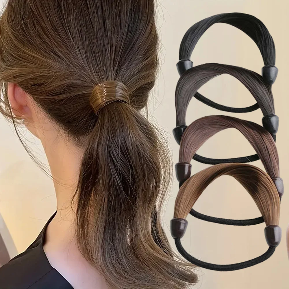 Cordes de cheveux synthétiques en caoutchouc pour femmes, décor de perruque, anneau de cheveux élastique, simulation de cravates cachées, porte-queue de cheval, accessoires, 1 pièce, 5 pièces